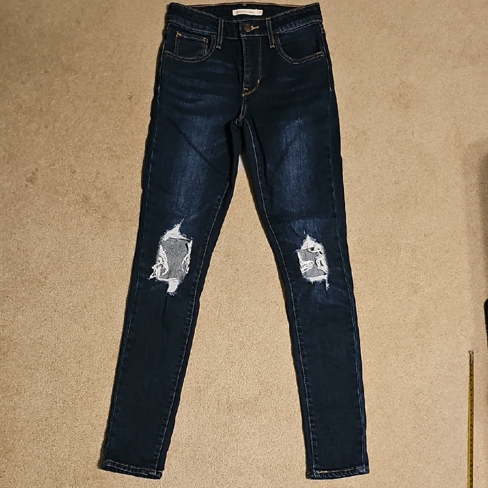 Levis Dark Blue Ripped Skinny Jeans for Women